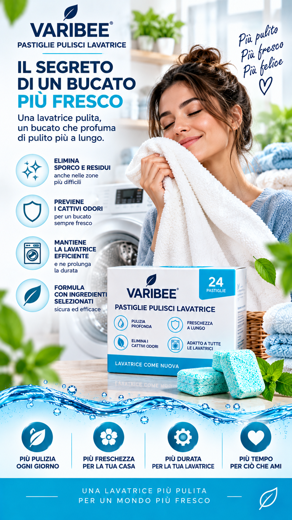VARIBEE – Pastiglie Pulizia Profonda Lavatrice | Anticalcare, Igienizzanti e Anti-Odore