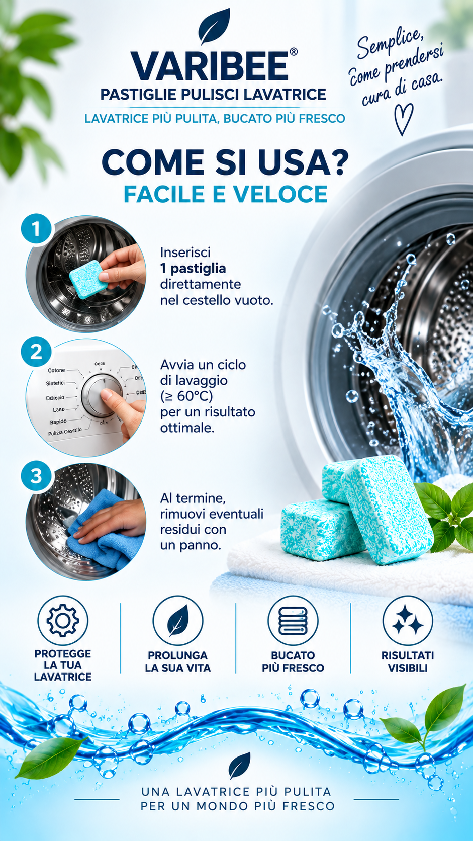 VARIBEE – Pastiglie Pulizia Profonda Lavatrice | Anticalcare, Igienizzanti e Anti-Odore