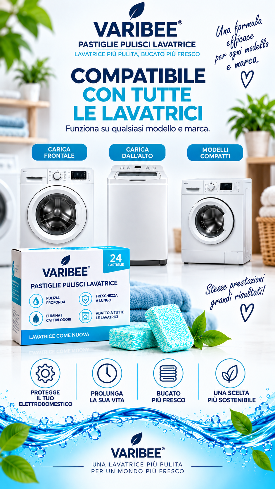 VARIBEE – Pastiglie Pulizia Profonda Lavatrice | Anticalcare, Igienizzanti e Anti-Odore